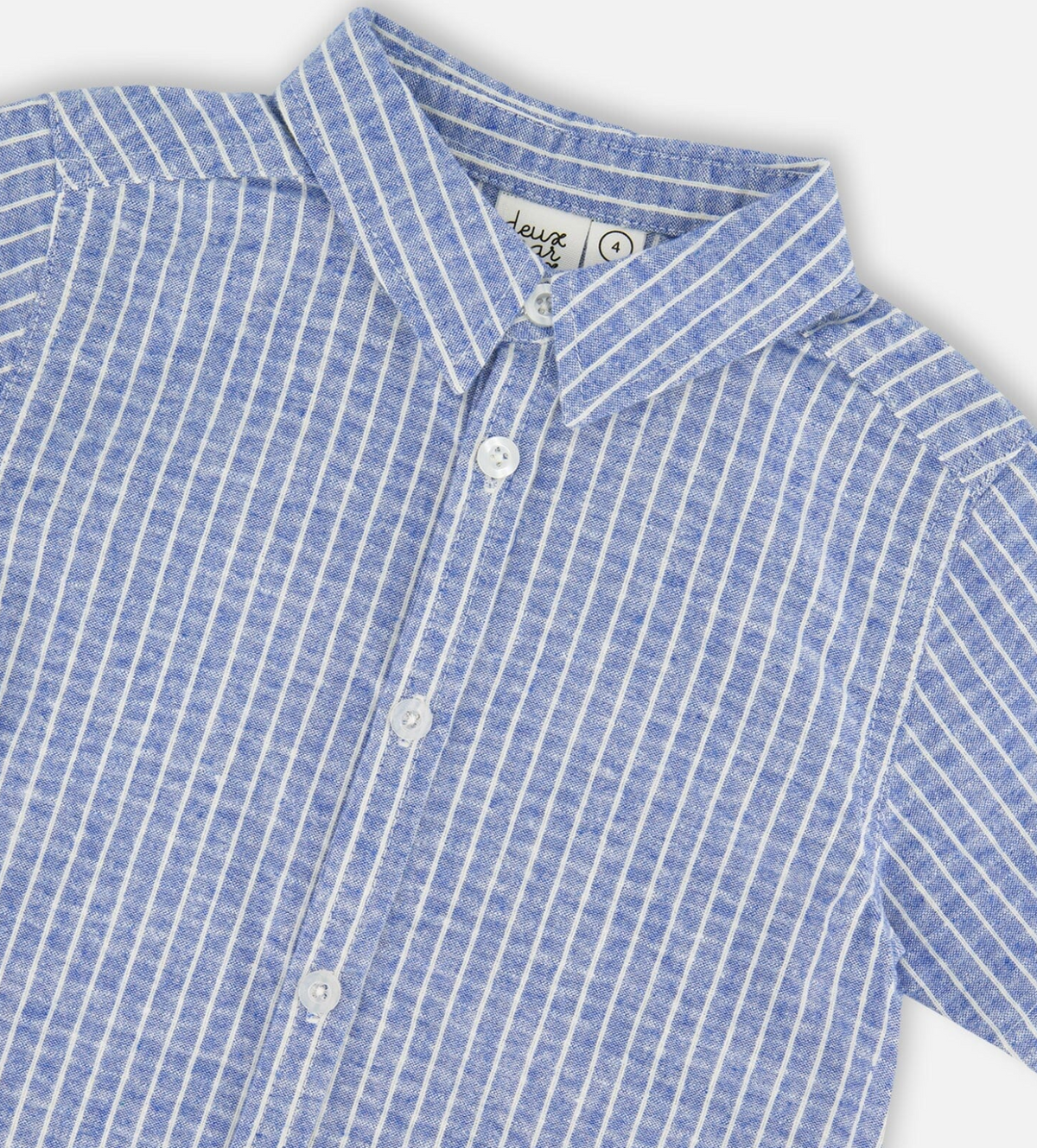 Deux Par Deux Short-Sleeve Chambray Shirt, Denim Stripe