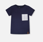 T-Shirt with Chest Pocket | Dark Blue | Deux par Deux