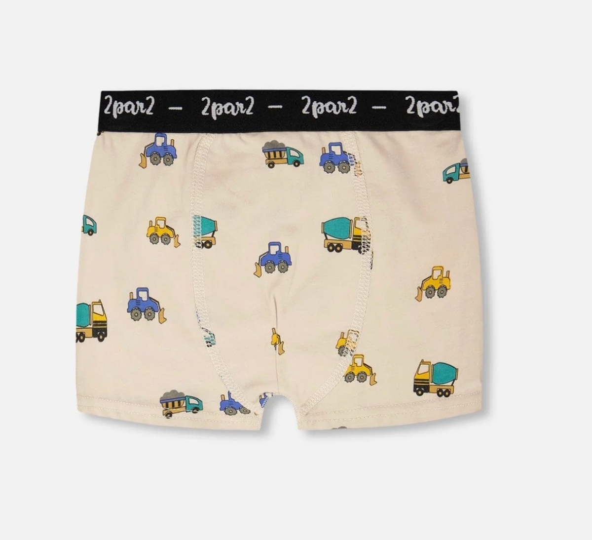 Deux Par Deux Organic Cotton Boxer, Beige Truck Print