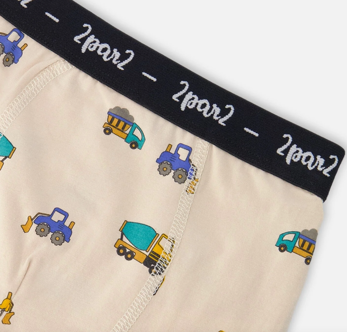 Deux Par Deux Organic Cotton Boxer, Beige Truck Print