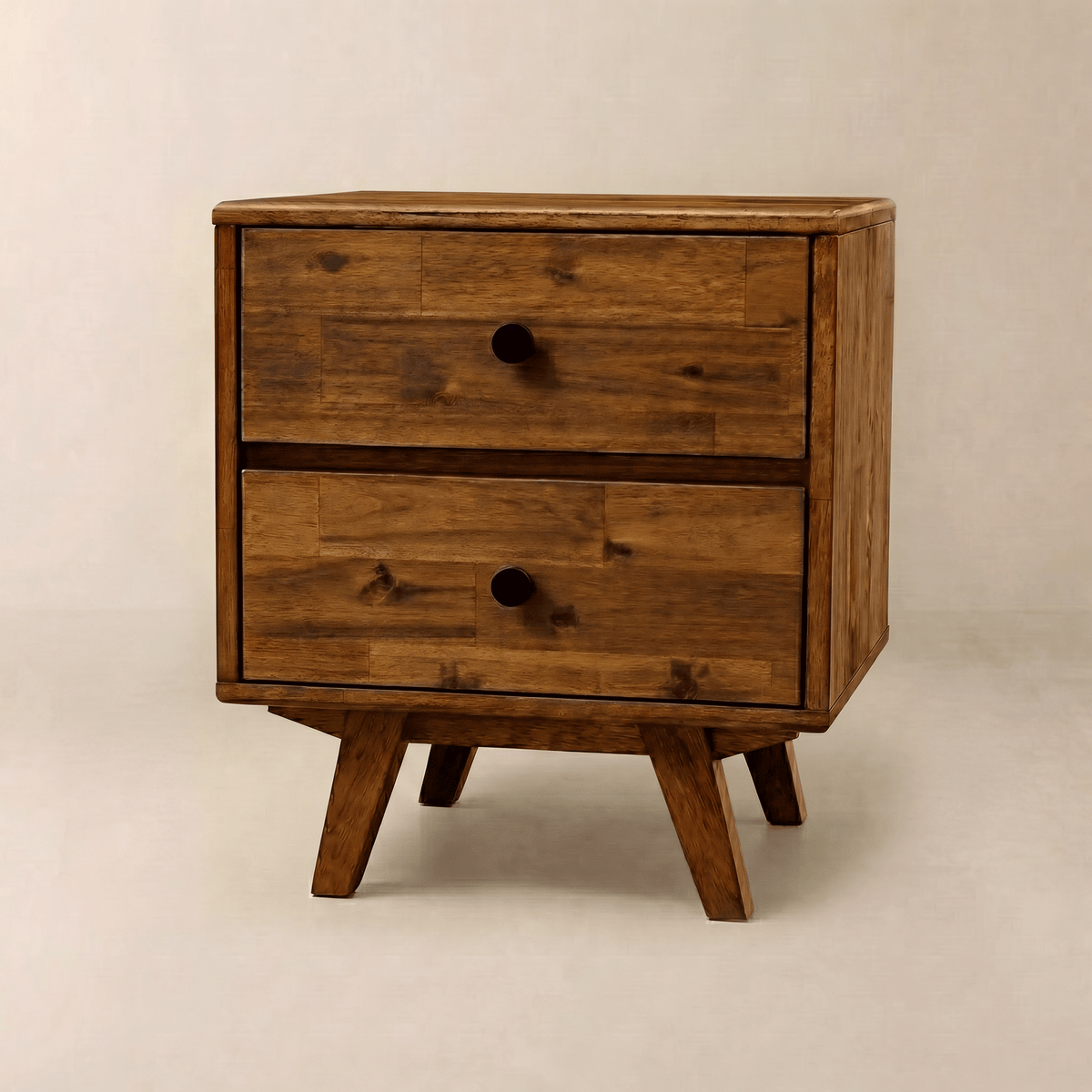 Silvia 2-Drawer Solid Acacia Wood Nightstand