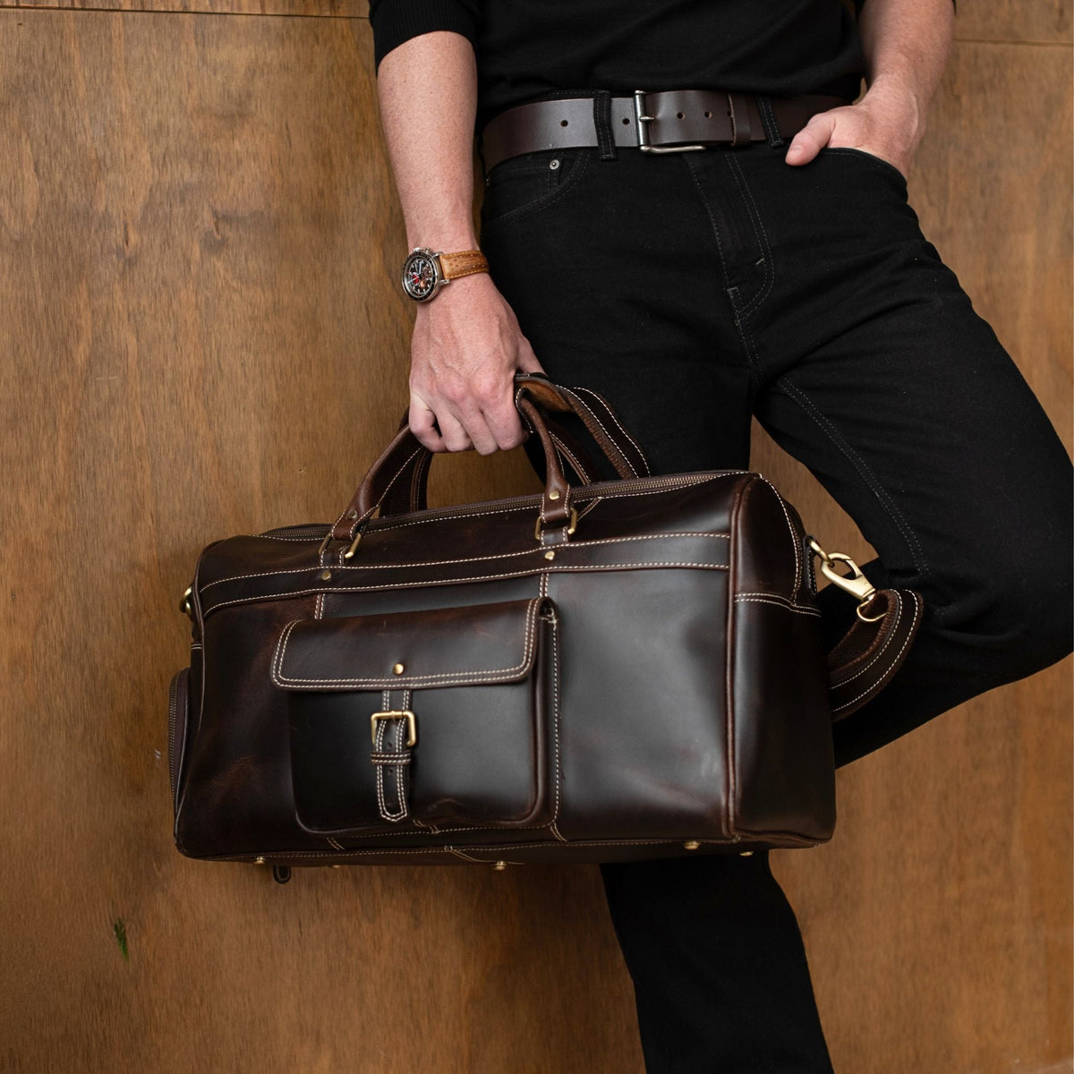 NAB Leather The Voyager Distressed Leather Duffle Bag, Brown