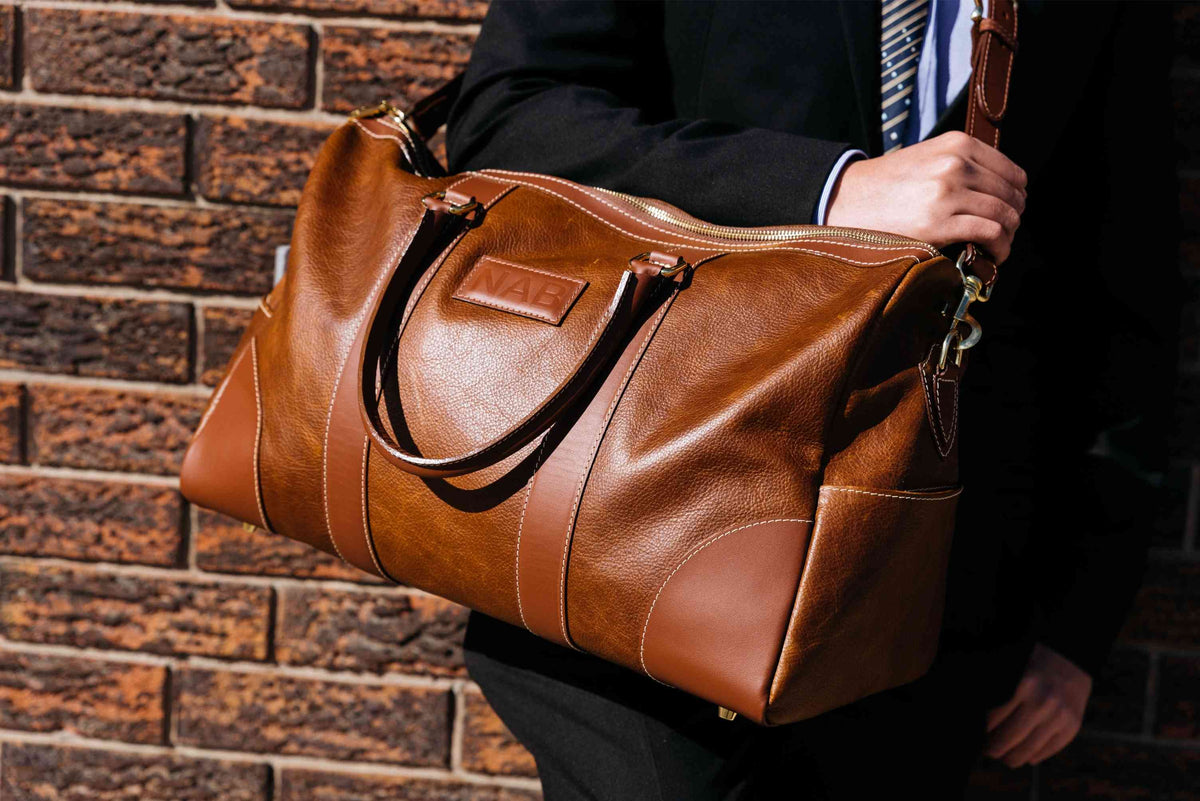 NAB Leather The Shield Full-Grain Leather Duffle Bag, Cognac
