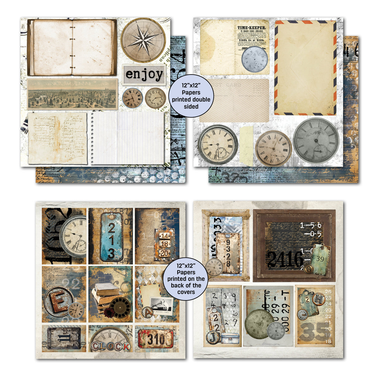 3Quarter Designs Eclectic Clocks 12x12 Design Paper & Diecuts Set