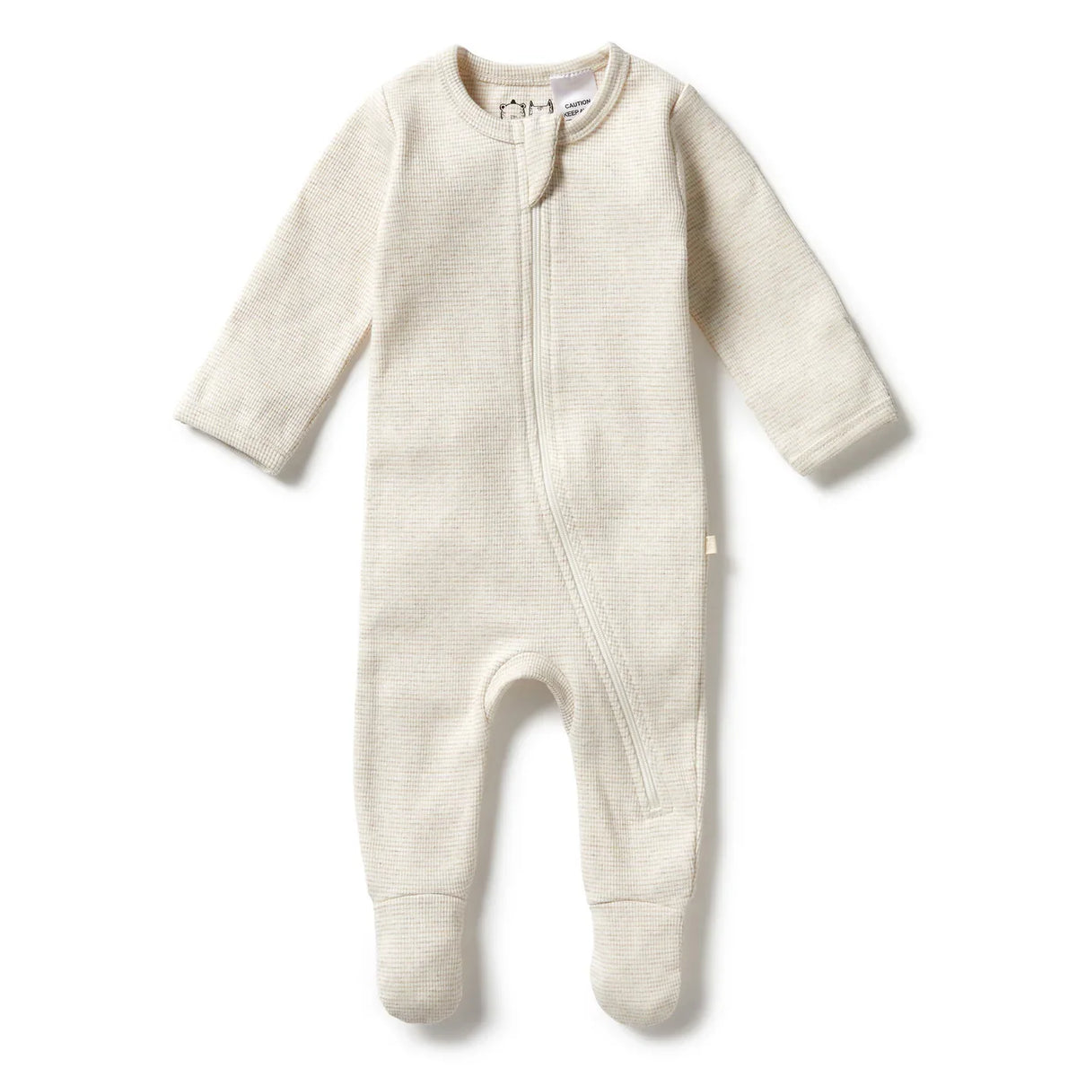 Wilson + Frenchy Organic Stripe Rib Footed Zipsuit, Oatmeal