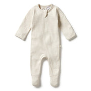 Wilson + Frenchy Organic Stripe Rib Footed Zipsuit, Oatmeal