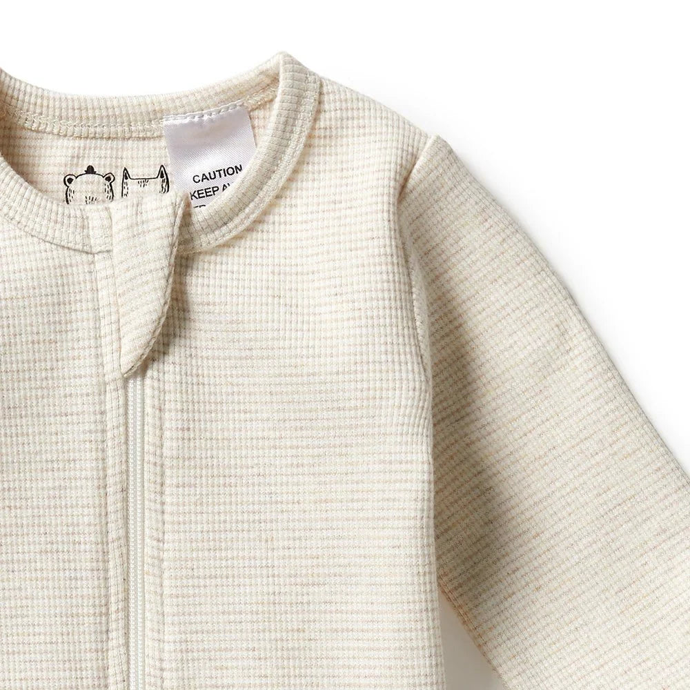 Wilson + Frenchy Organic Stripe Rib Footed Zipsuit, Oatmeal