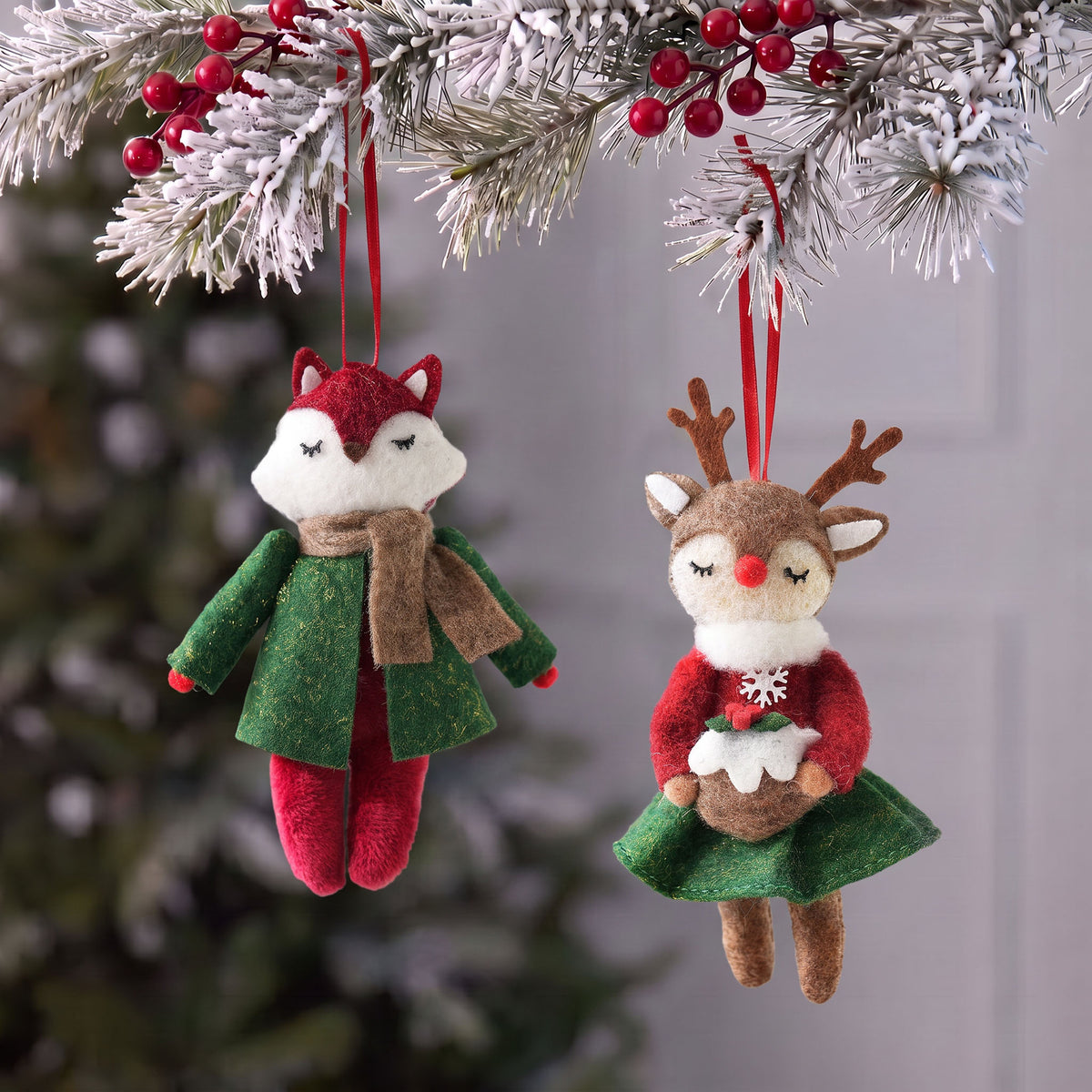 Felt Reindeer and Fox Christmas Bag Charm