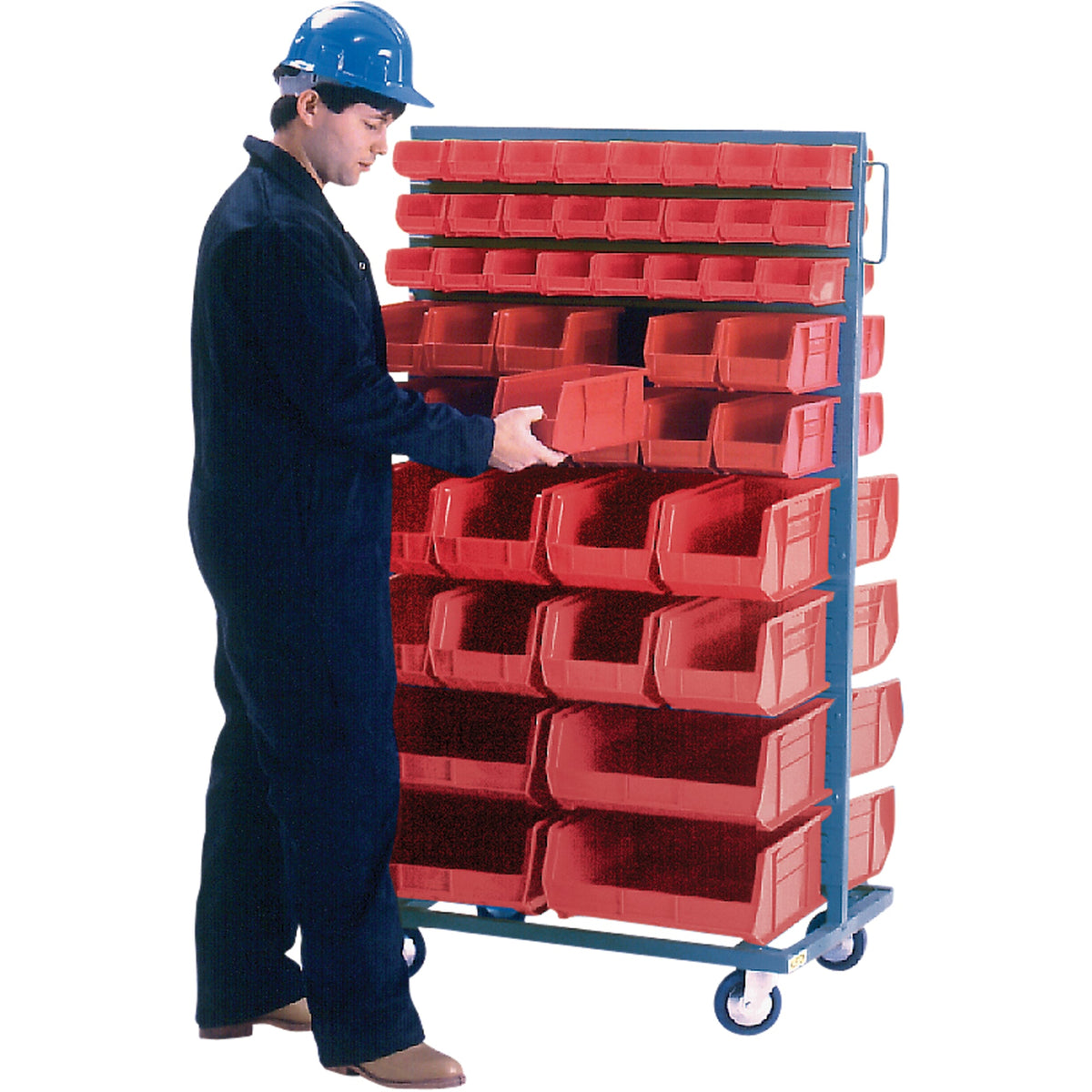Double-Sided Mobile Bin Rack, 96 Bins, 36" W x 24" D x 63" H