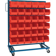 Single-Sided Mobile Bin Rack, 36 Bins, 36" W x 16" D x 46-1/2" H