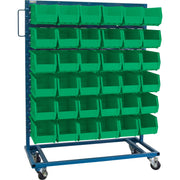 Single-Sided Mobile Bin Rack, 36 Bins, 36" W x 16" D x 46-1/2" H
