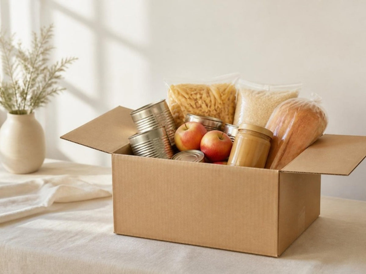 Box of groceries ready for donation