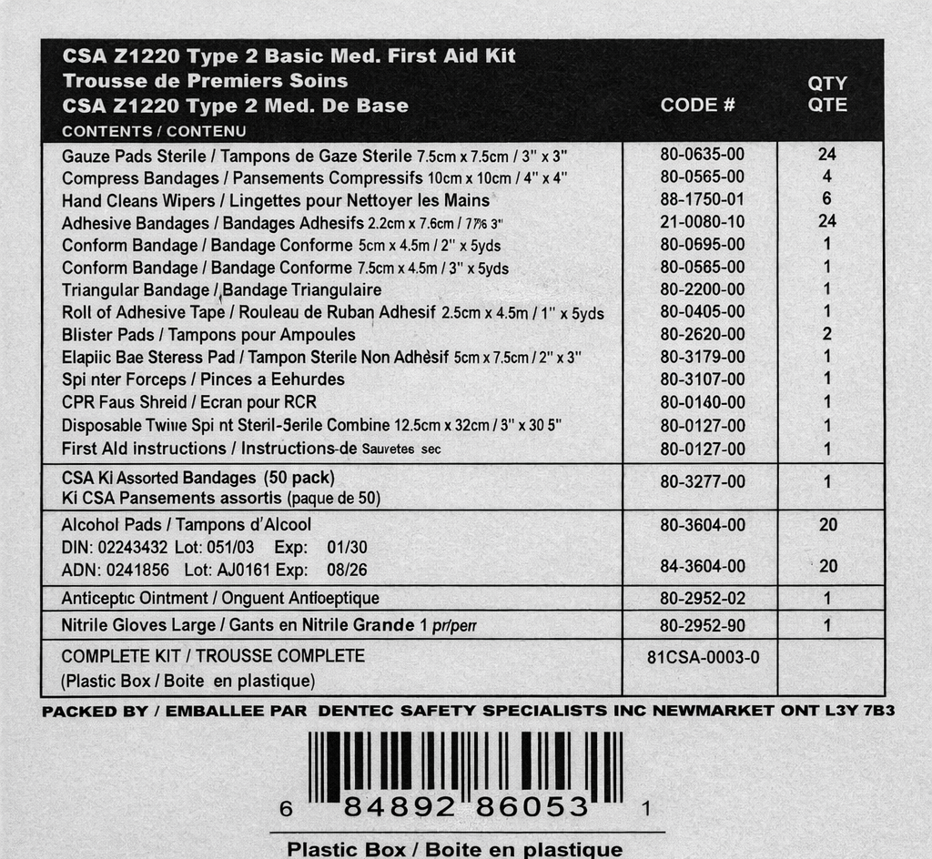 CSA Z1220 Type 2 Basic Medium First Aid Kit, 24-Unit Plastic Box