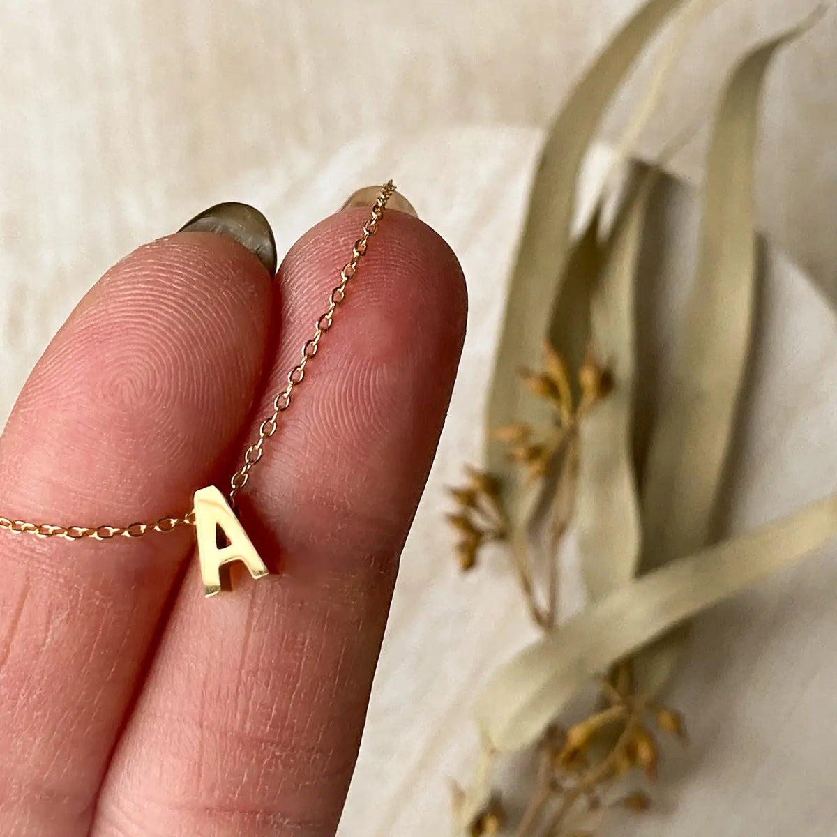 Agaveh Simple Letter Necklace, Gold Plated