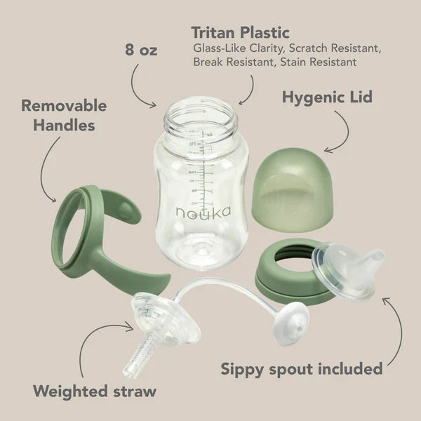 noüka Transitional Sippy/Weighted Straw Cup, 8 oz, Bloom