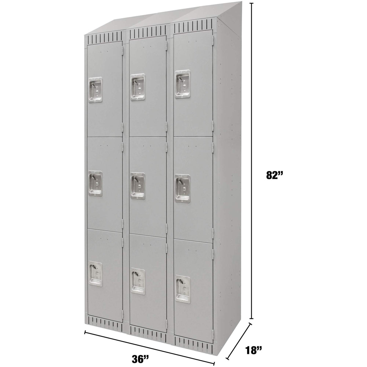 Steel Lockers, 3-Tier, Bank of 3, 36" x 18" x 82", Grey, Knocked Down