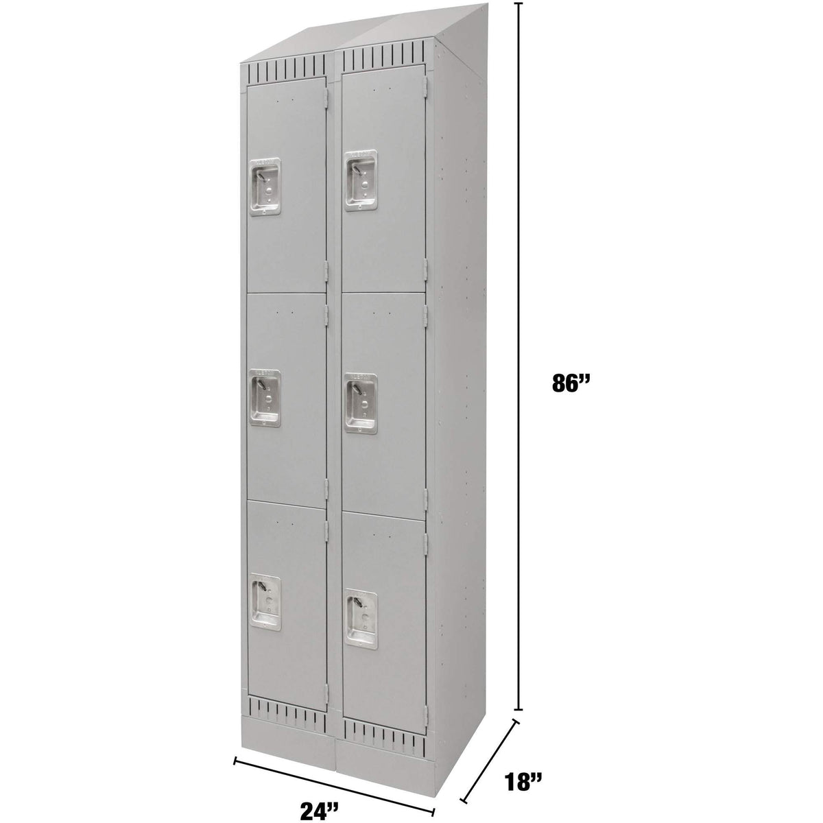 Steel Lockers, 3-Tier, Bank of 2, 24" x 18" x 86", Grey, Knocked Down