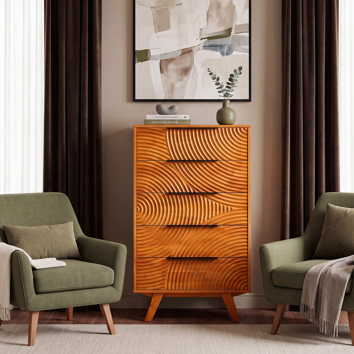 Harmony Solid Rubber Wood 5-Drawer Dresser
