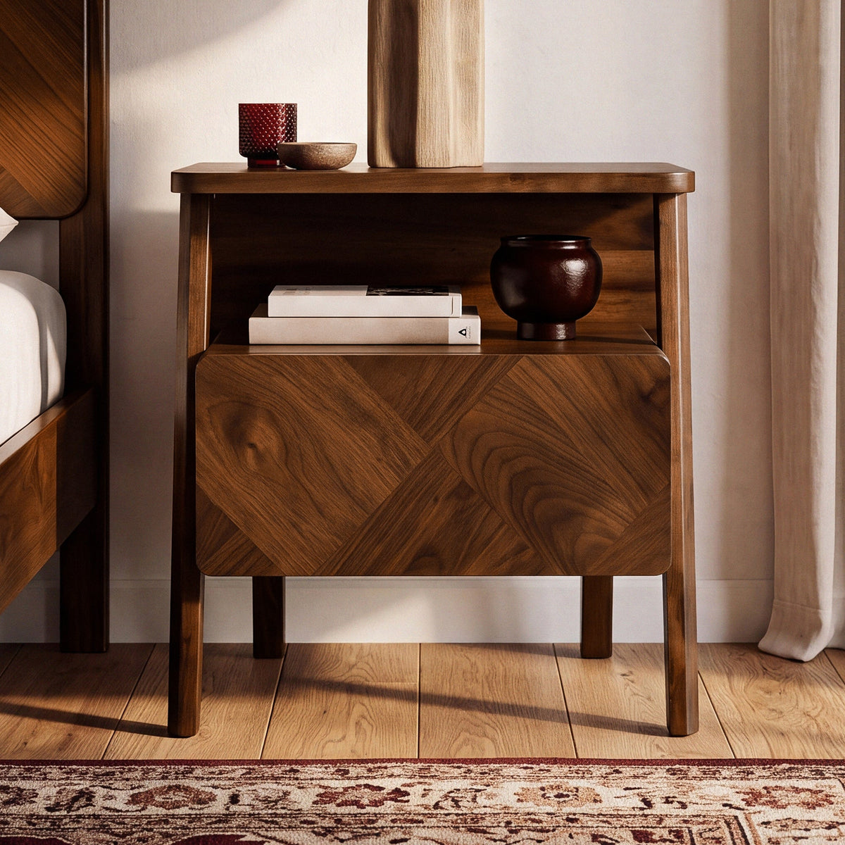 Rum Solid Acacia Wood Nightstand