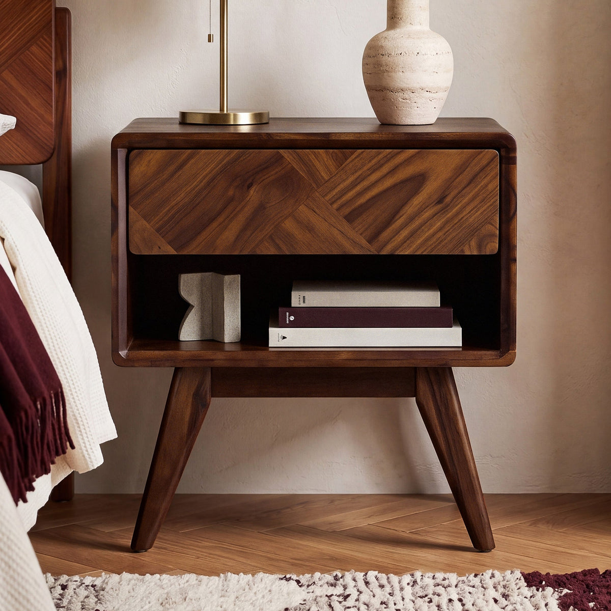 Laden Handcrafted Solid Acacia Wood Nightstand