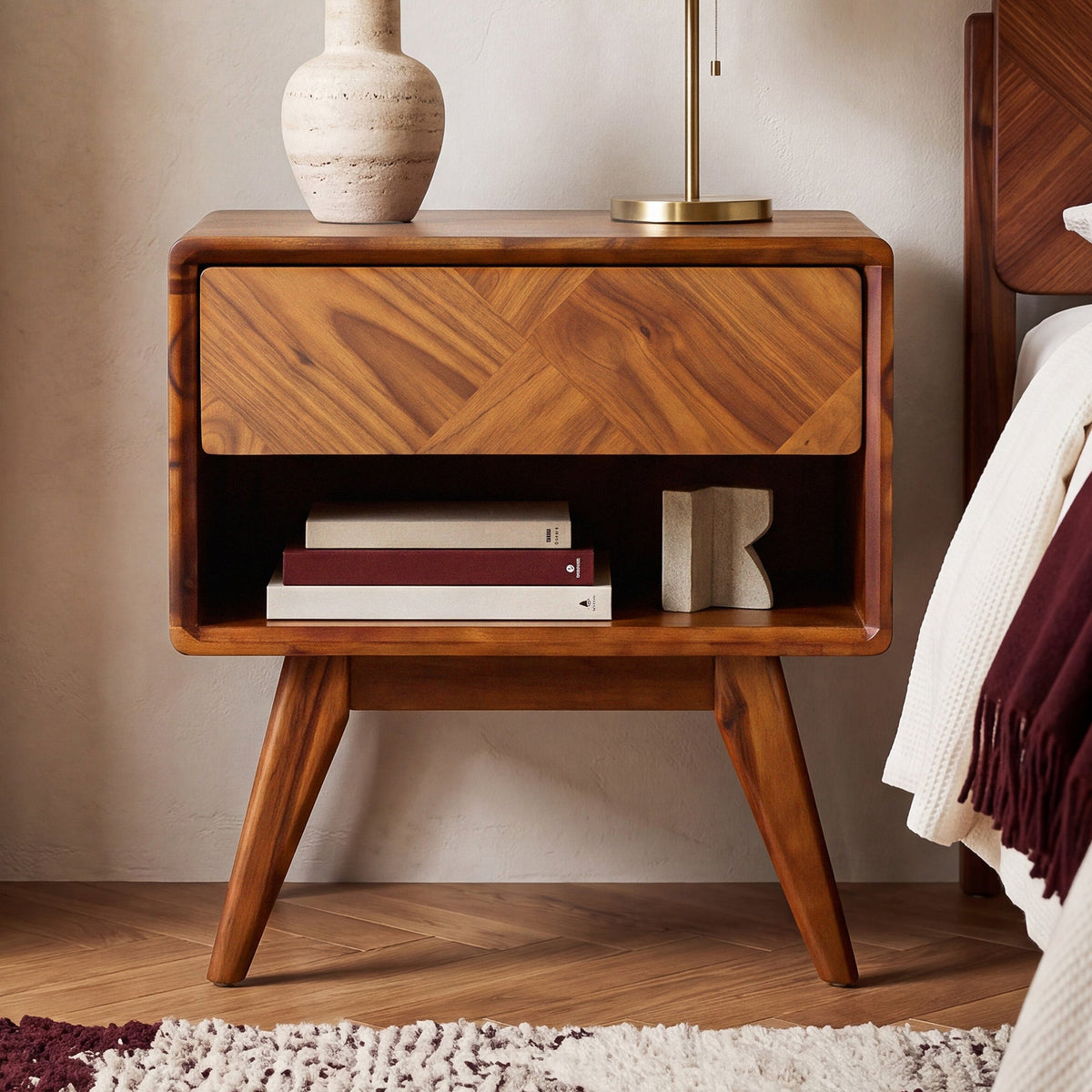Laden Handcrafted Solid Acacia Wood Nightstand
