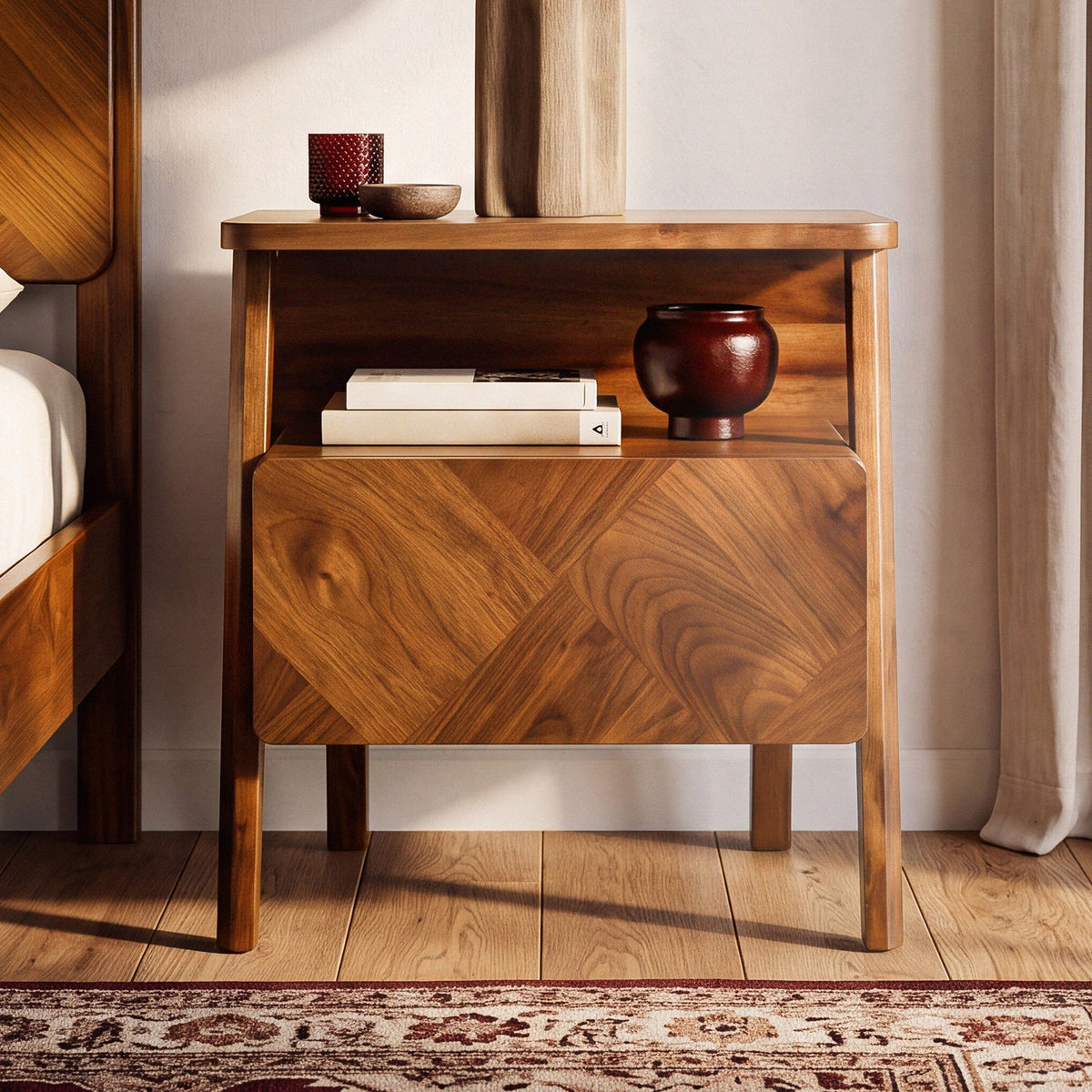 Rum Solid Acacia Wood Nightstand