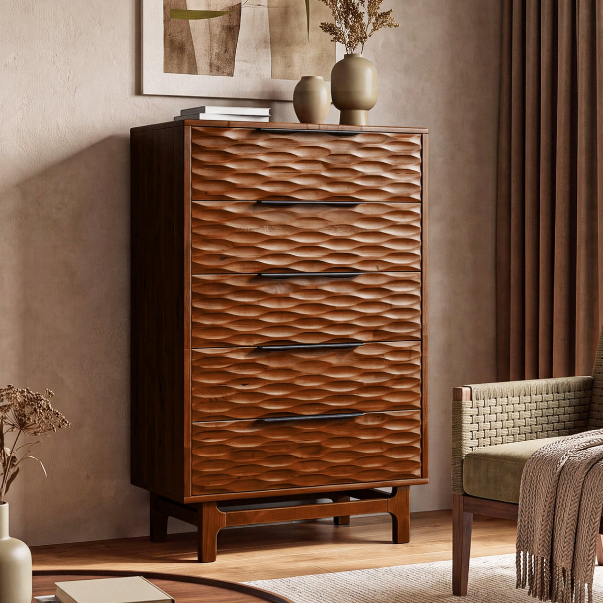 Elara Solid Wood 5-Drawer Dresser