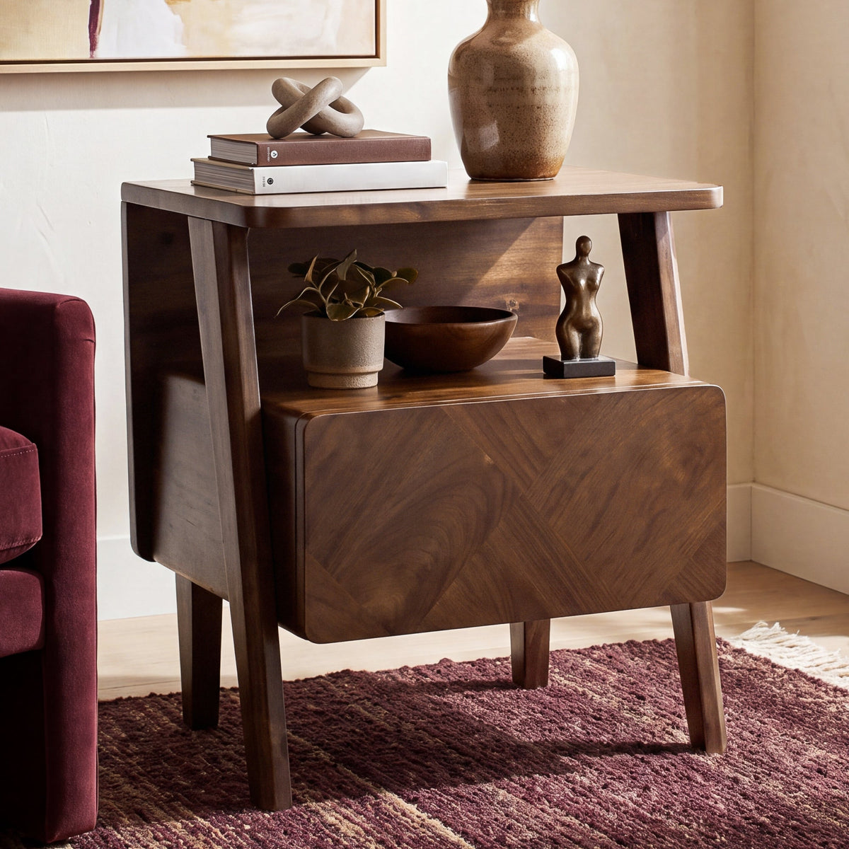 Rum Solid Acacia Wood Nightstand
