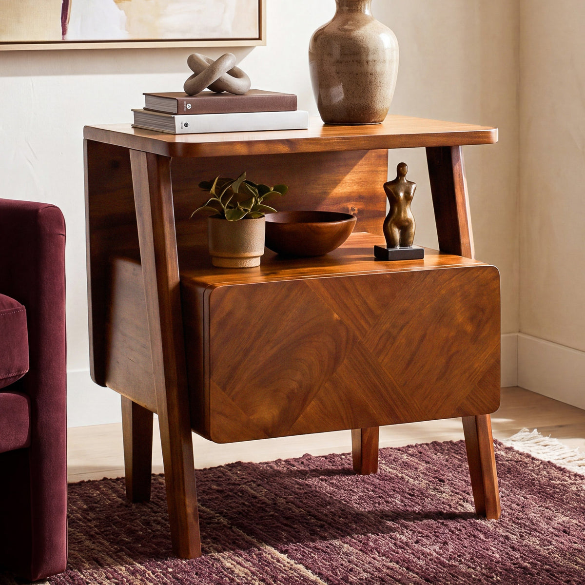 Rum Solid Acacia Wood Nightstand
