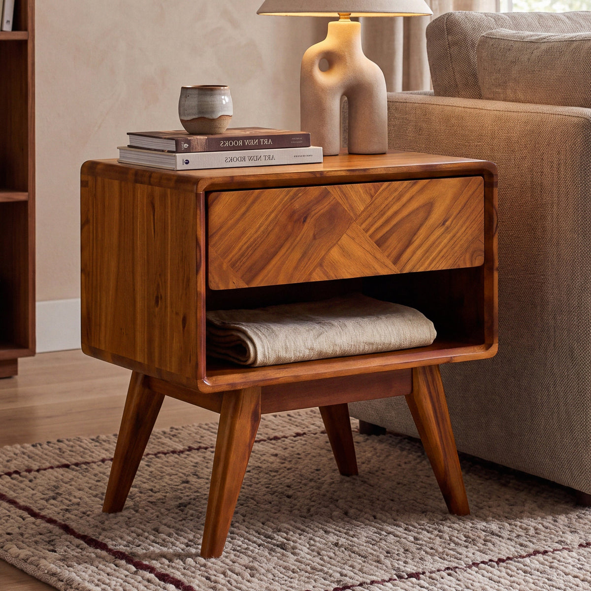 Laden Handcrafted Solid Acacia Wood Nightstand