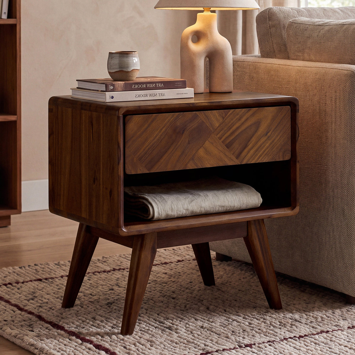 Laden Handcrafted Solid Acacia Wood Nightstand