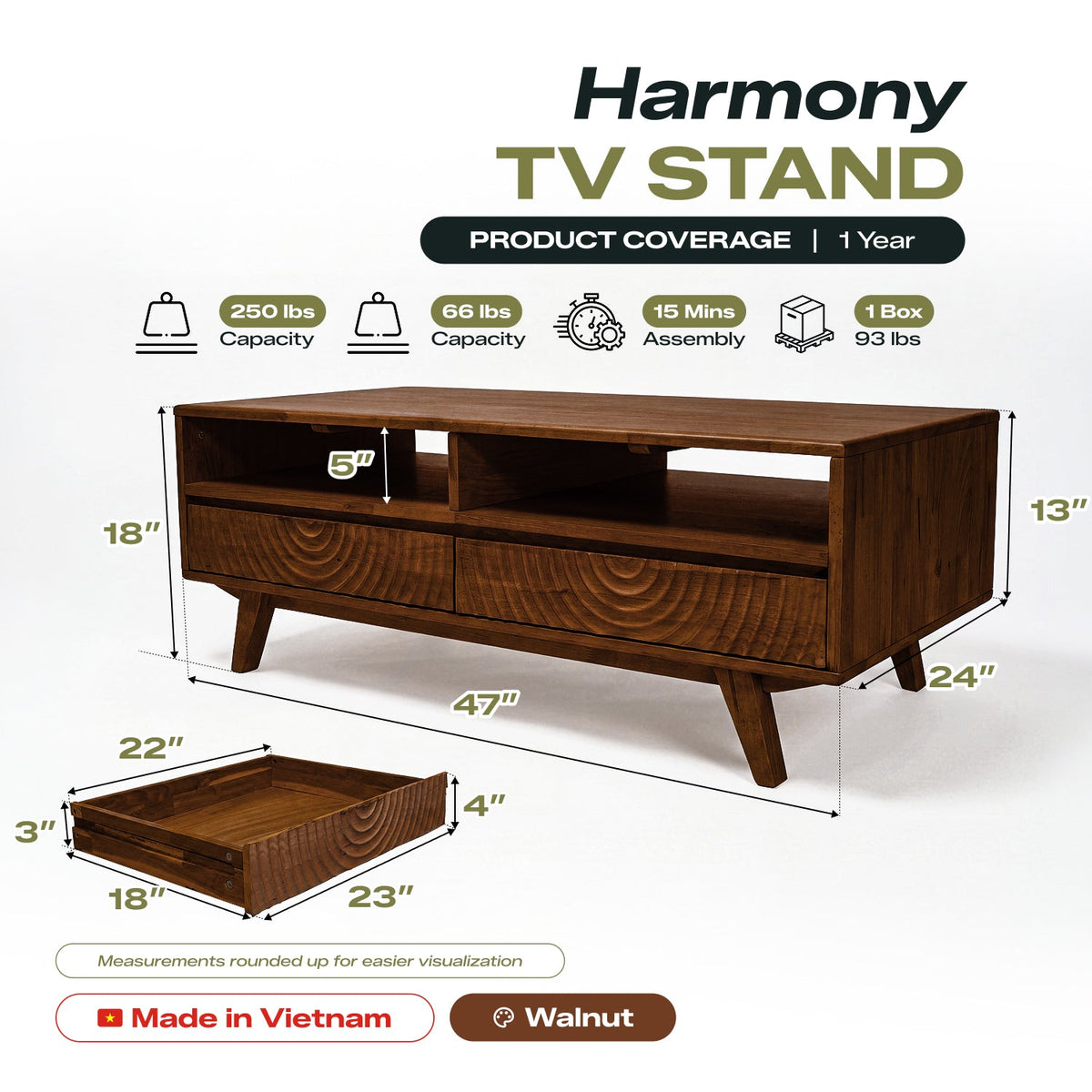 Harmony Solid Rubber Wood Coffee Table