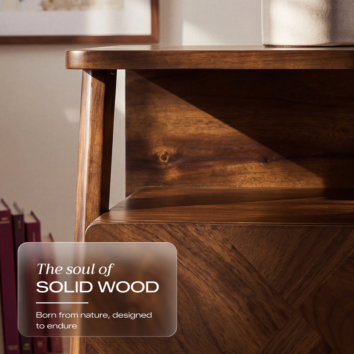 Rum Solid Acacia Wood Nightstand