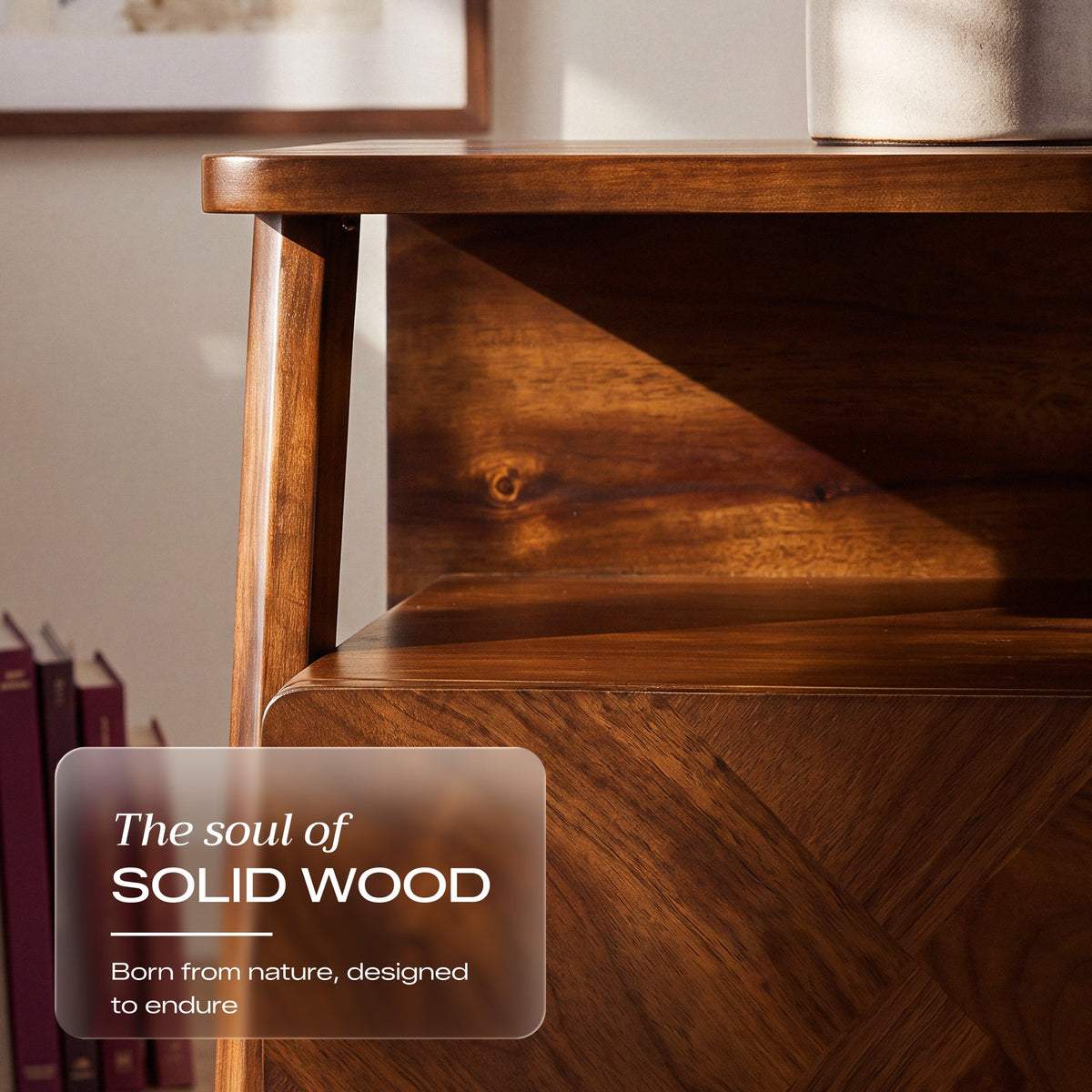 Rum Solid Acacia Wood Nightstand