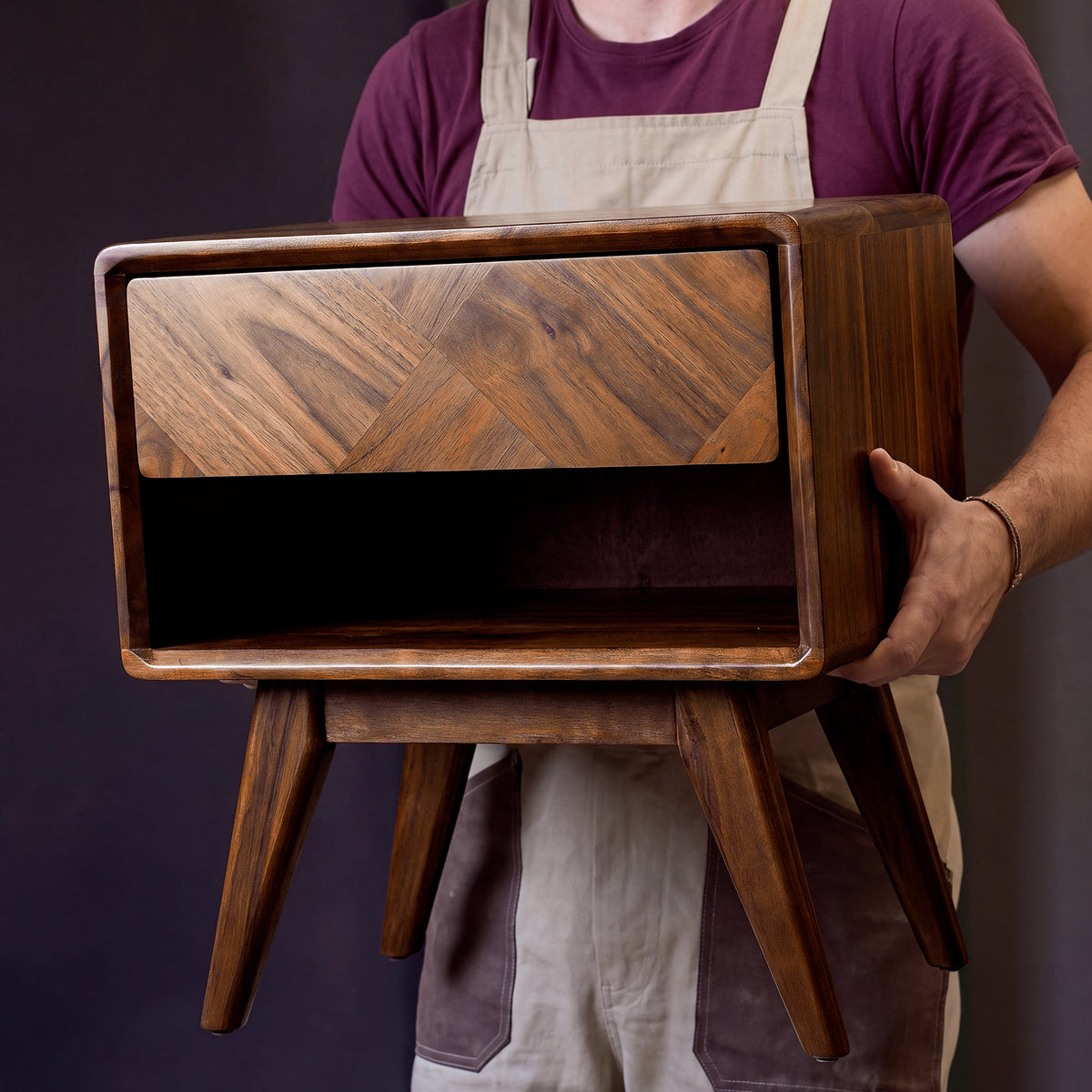 Laden Handcrafted Solid Acacia Wood Nightstand