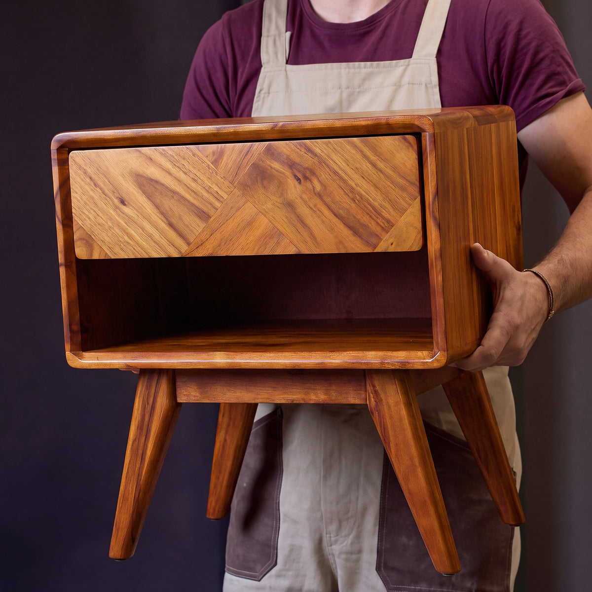 Laden Handcrafted Solid Acacia Wood Nightstand