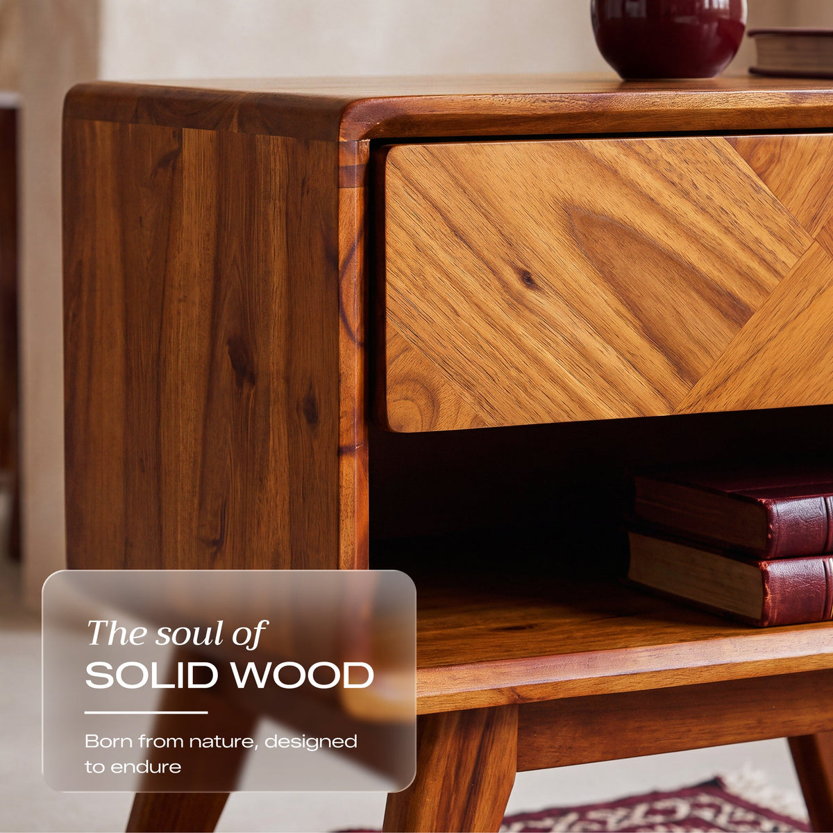 Laden Handcrafted Solid Acacia Wood Nightstand