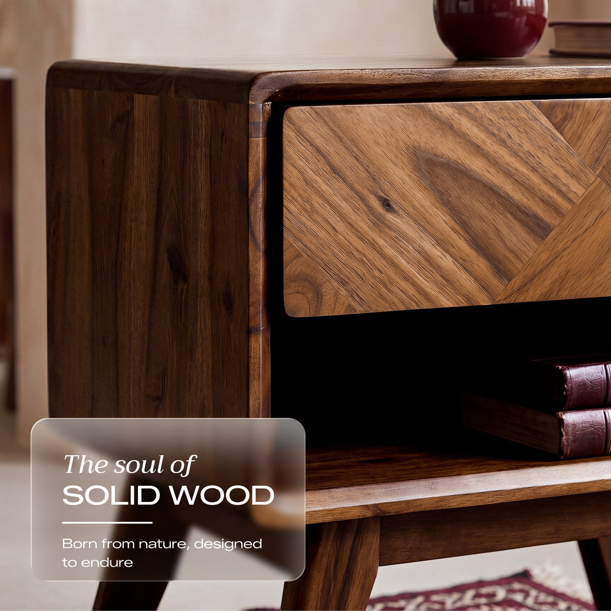 Laden Handcrafted Solid Acacia Wood Nightstand