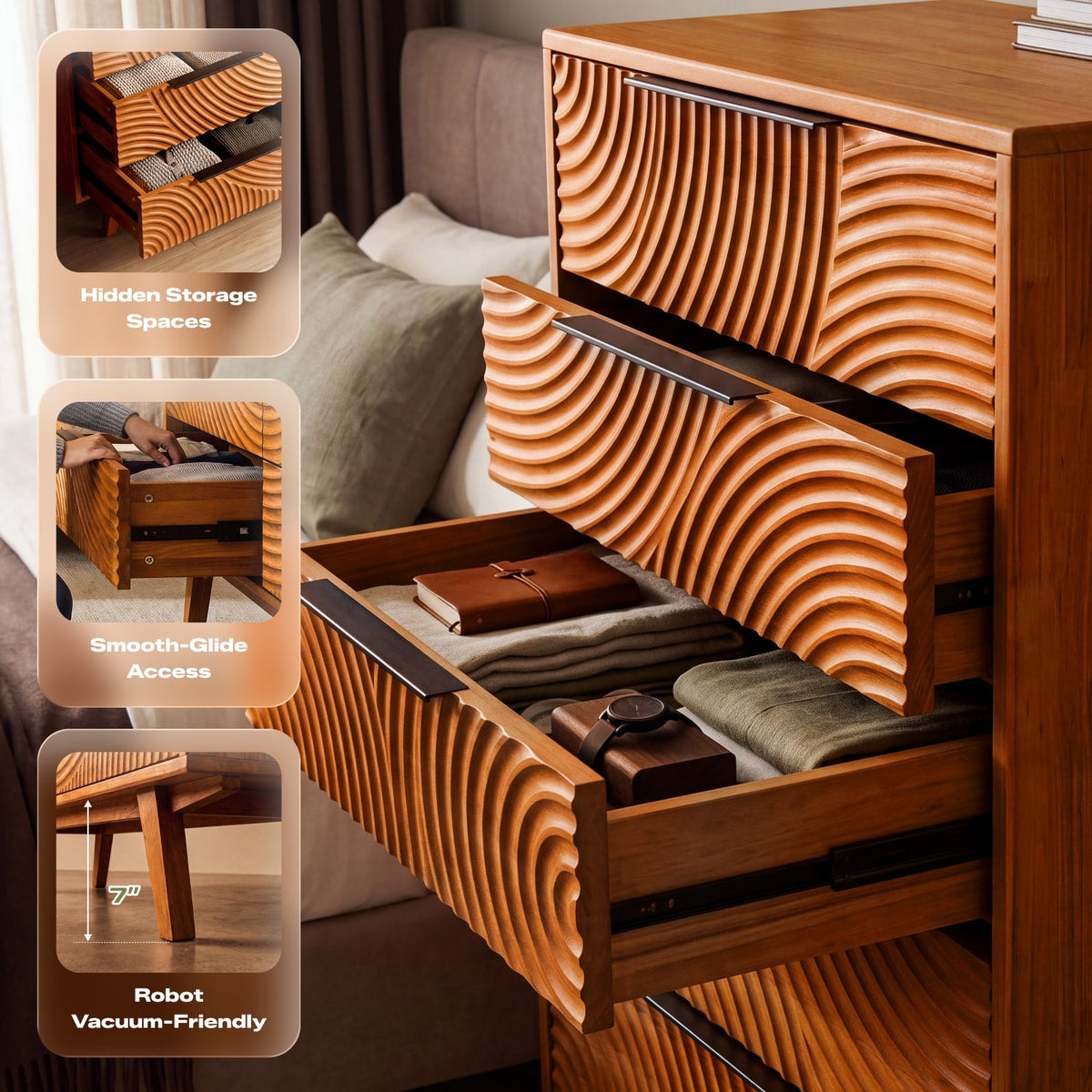 Harmony Solid Rubber Wood 5-Drawer Dresser