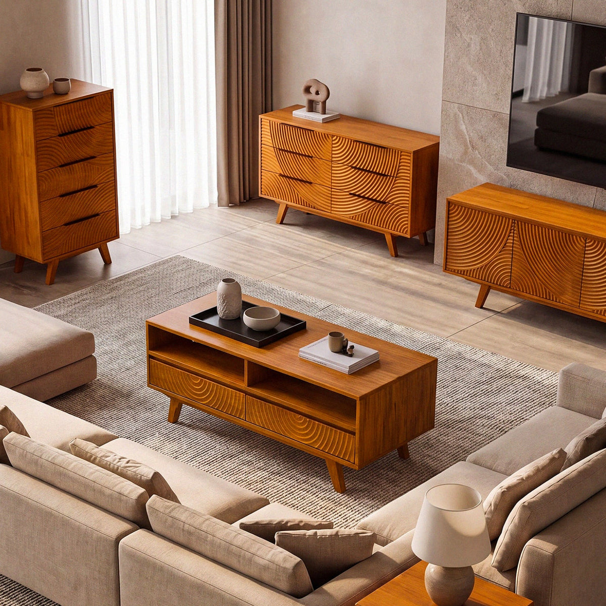 Harmony Solid Rubber Wood Coffee Table