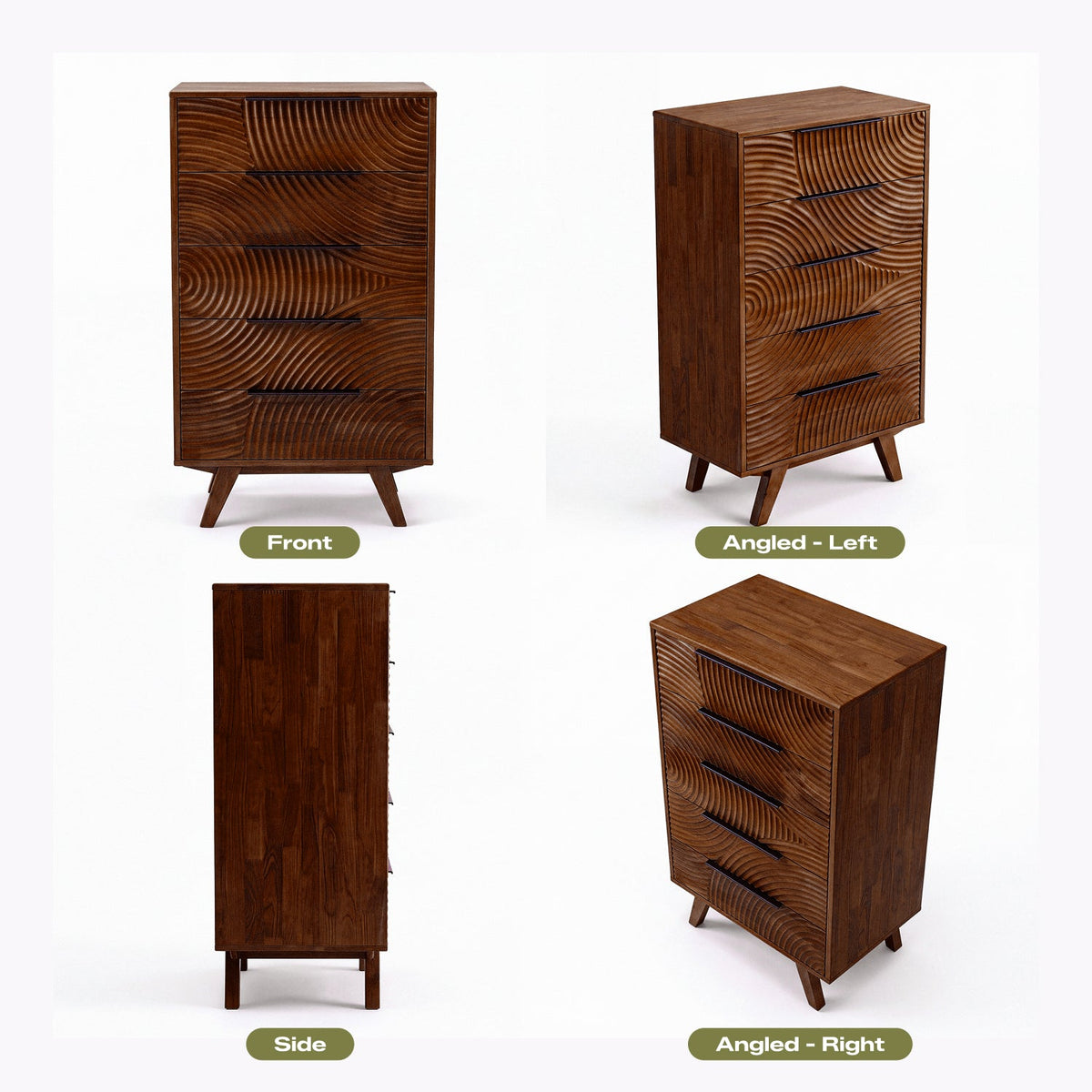 Harmony Solid Rubber Wood 5-Drawer Dresser