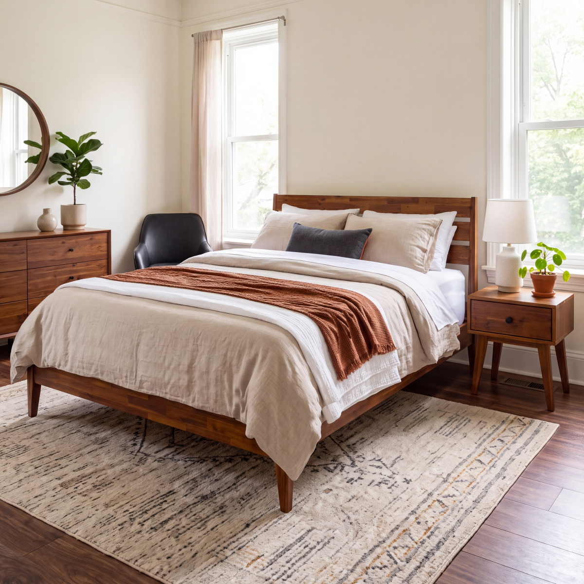 Sofia 1-Drawer Solid Acacia Wood Nightstand