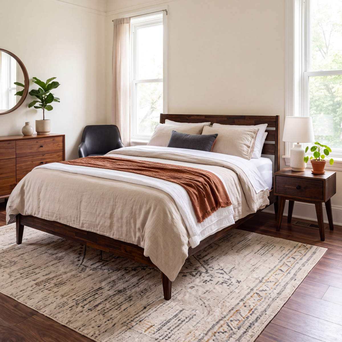 Sofia 1-Drawer Solid Acacia Wood Nightstand