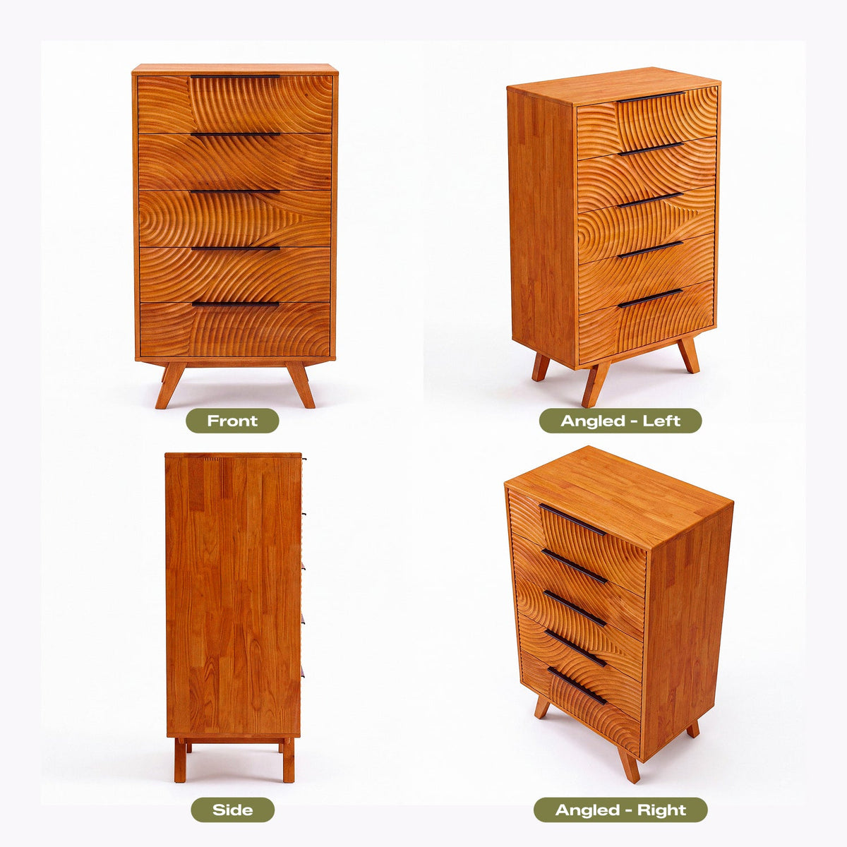 Harmony Solid Rubber Wood 5-Drawer Dresser