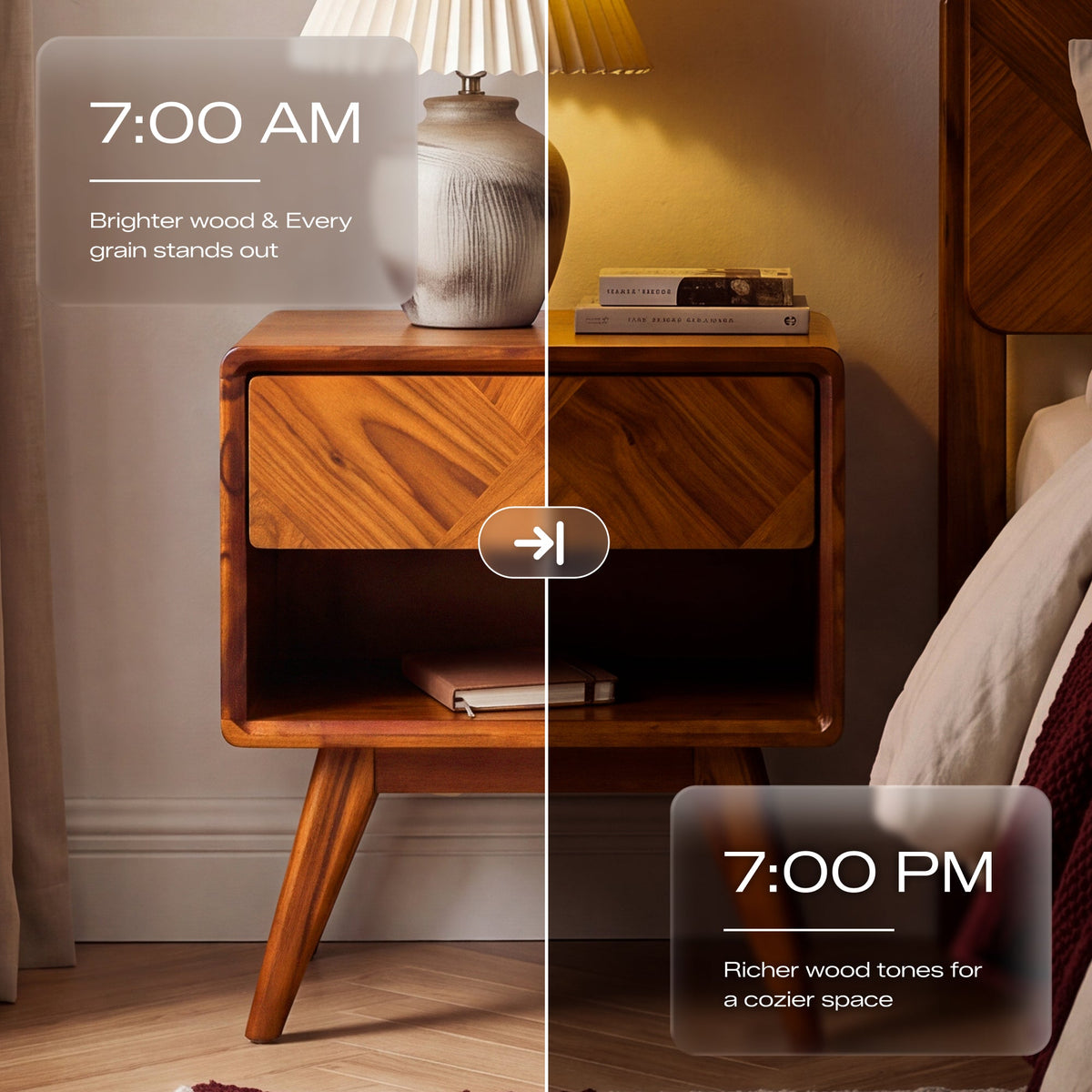 Laden Handcrafted Solid Acacia Wood Nightstand