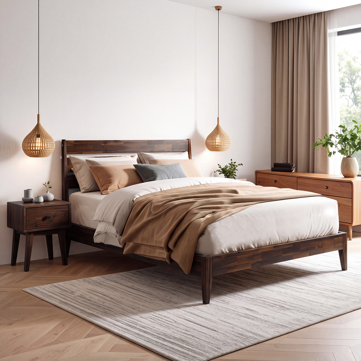 Sofia 1-Drawer Solid Acacia Wood Nightstand