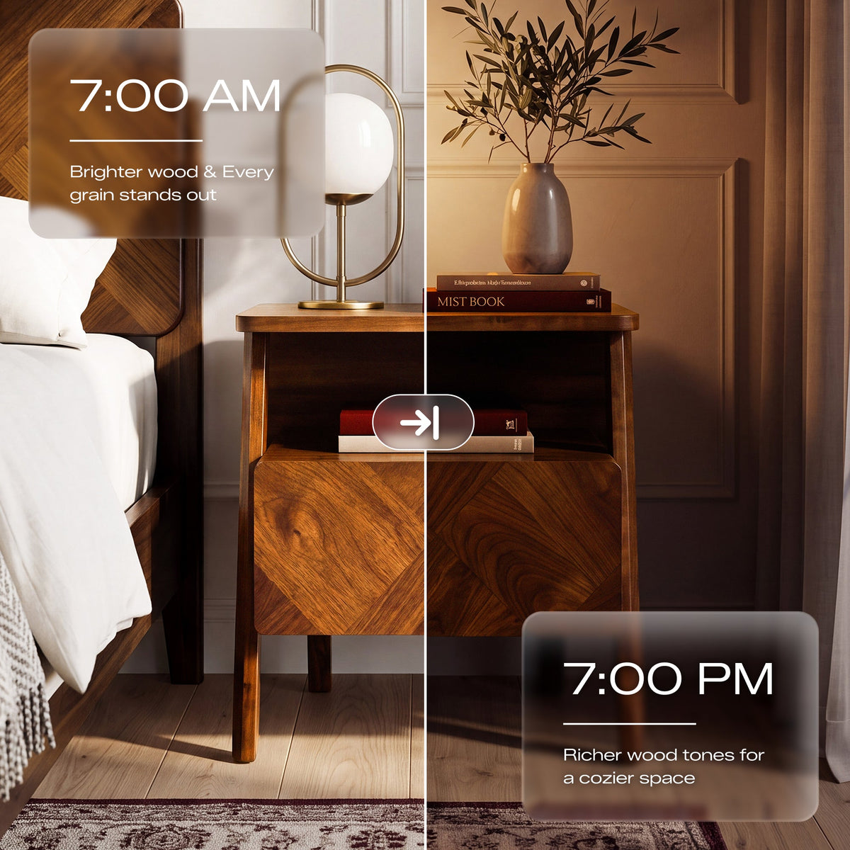 Rum Solid Acacia Wood Nightstand