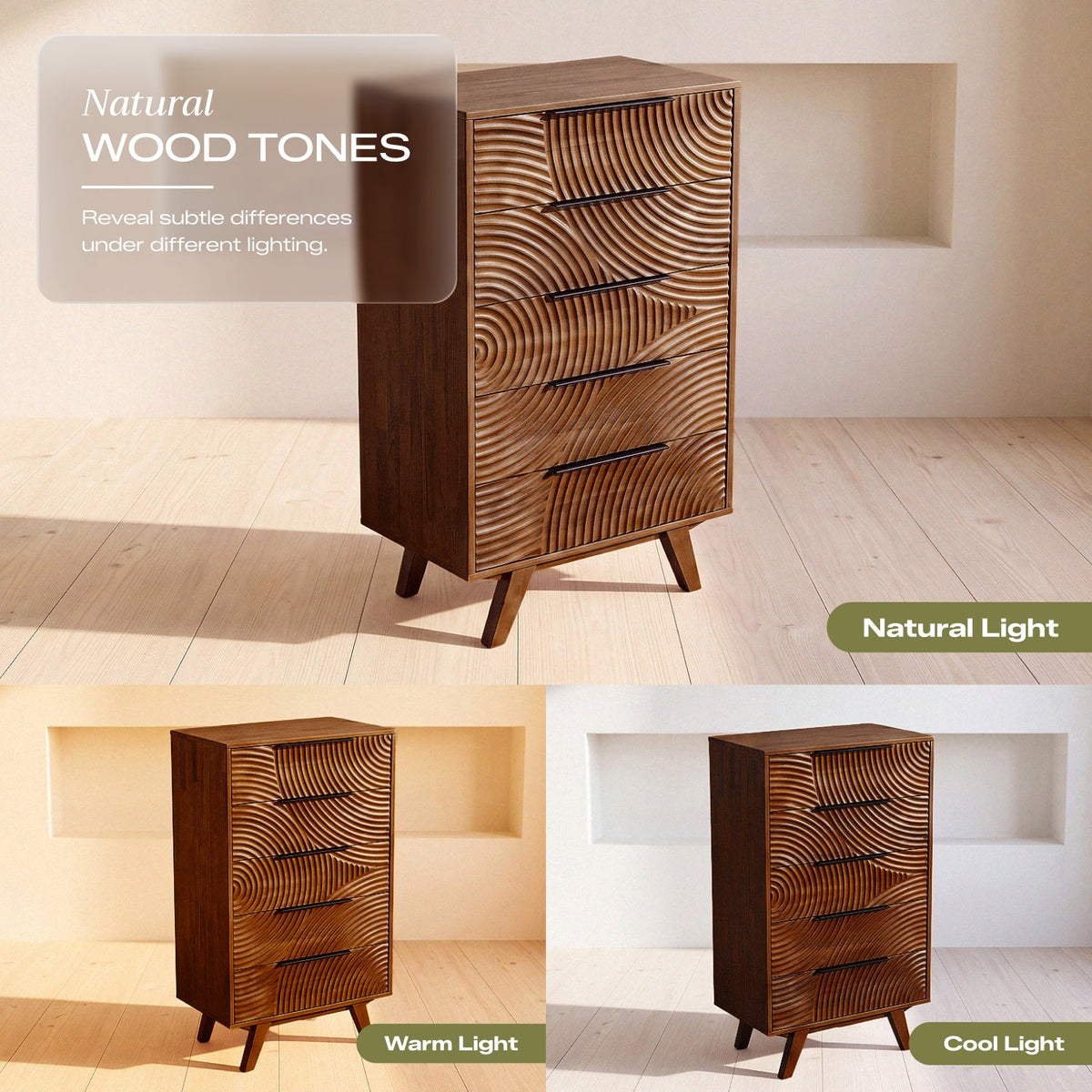 Harmony Solid Rubber Wood 5-Drawer Dresser