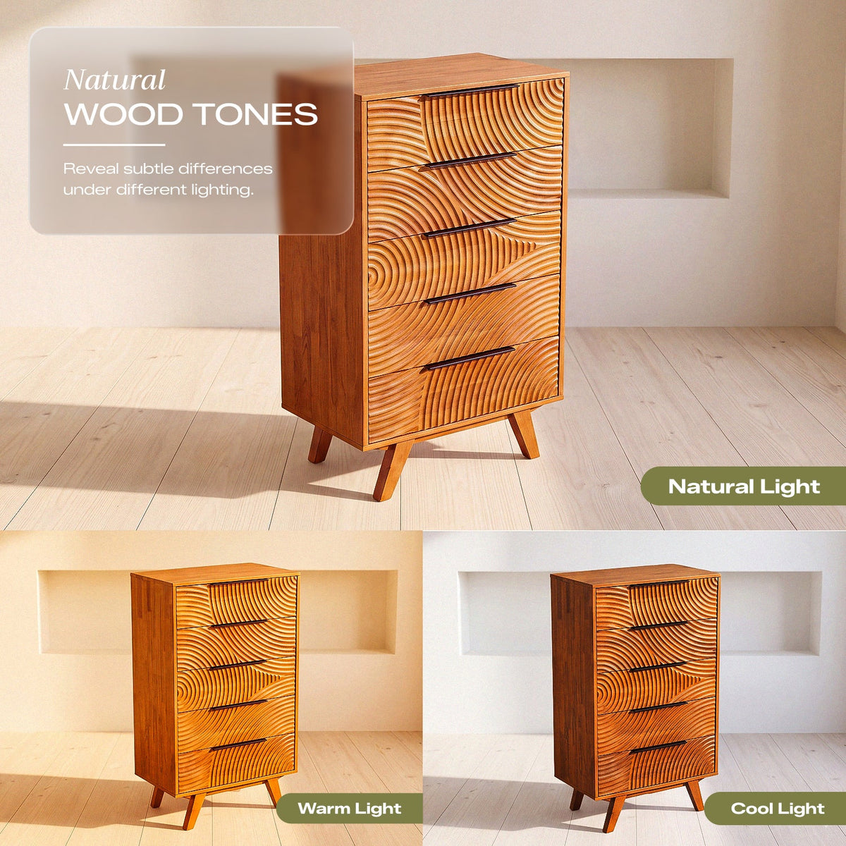 Harmony Solid Rubber Wood 5-Drawer Dresser