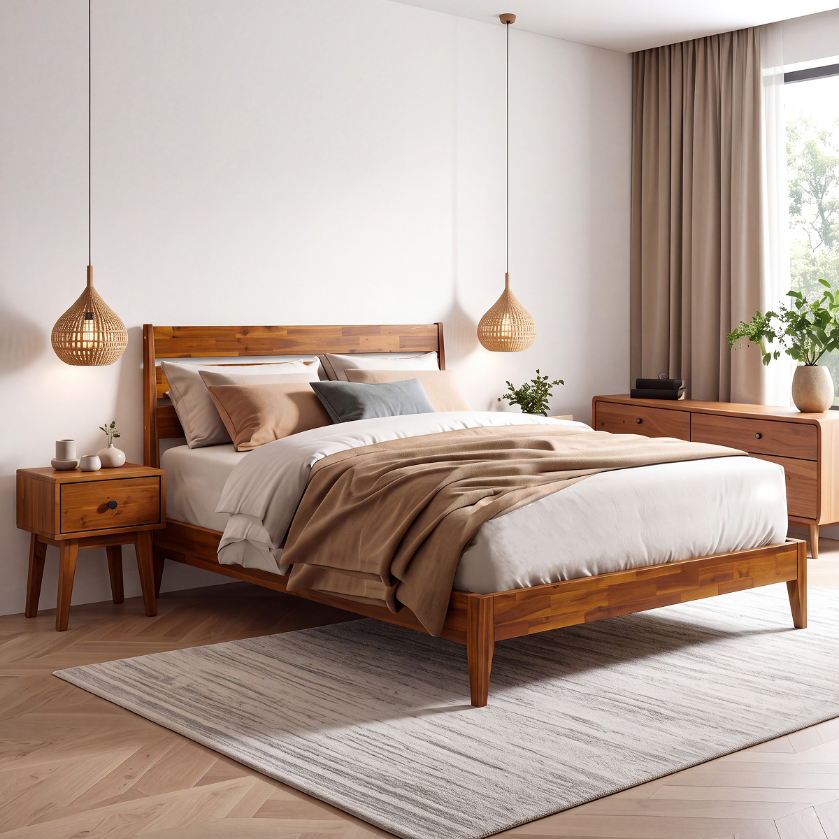 Sofia 1-Drawer Solid Acacia Wood Nightstand